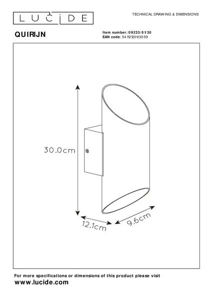 Lucide QUIRIJN - Applique murale - Ø 10 cm - 1xG9 - Noir - TECHNISCH